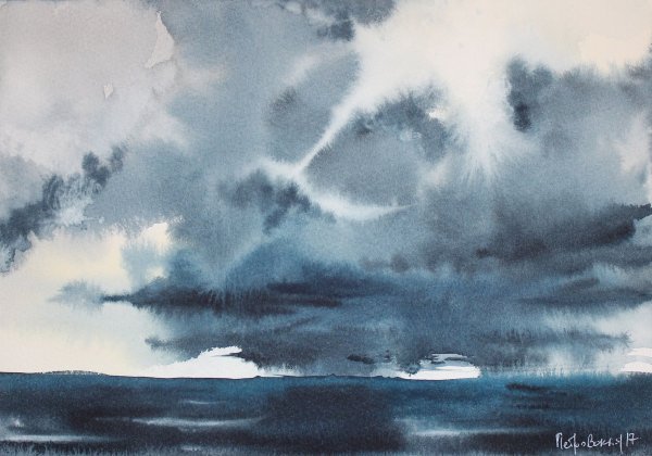 Небо акварелью по сырому