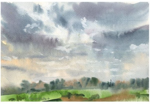Хмурое небо акварелью