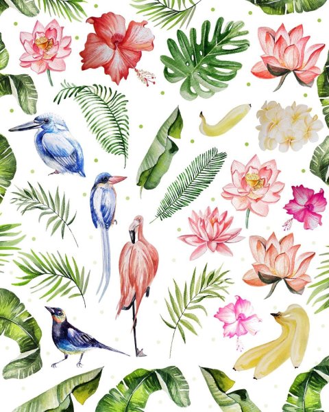 Тропические листья акварелью