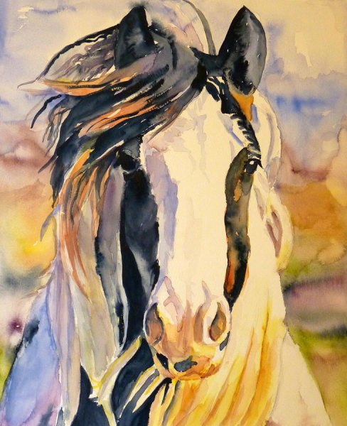 Веселый конь акварелью