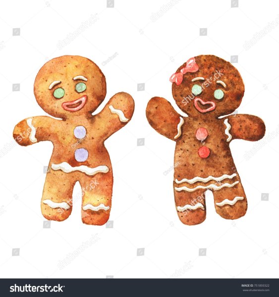 Пряничный человечек акварель