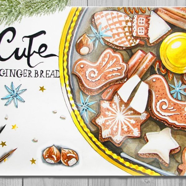 Новый год пряники акварель