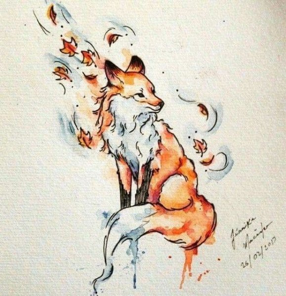 Тату лиса акварель эскизы