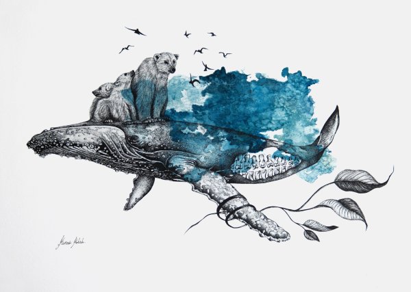 Кит акварелью