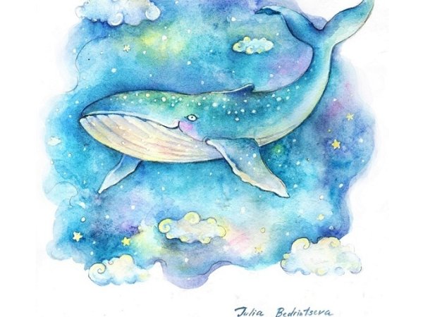 Рисунки китов акварелью