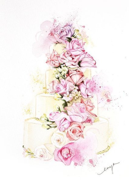 Свадебный торт трехъярусный акварельный