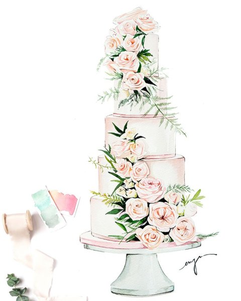 Свадебный акварельный торт