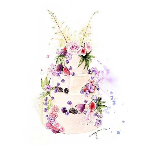 Торт с цветами акварель