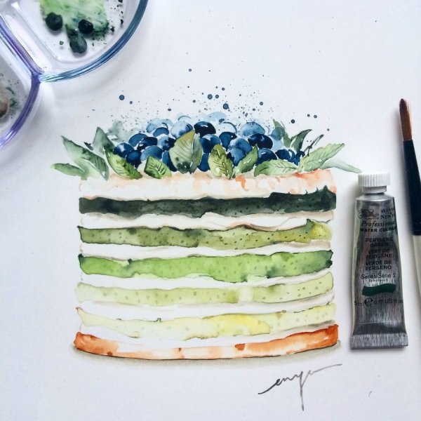 Акварельные мазки на торте