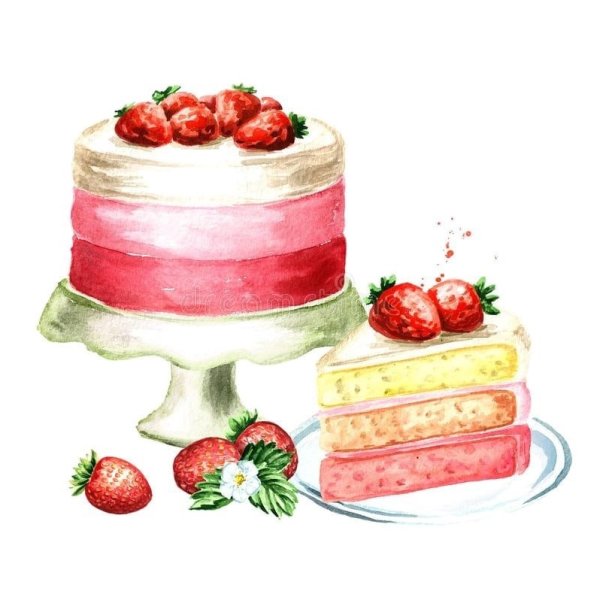 Торт акварель на белом фоне