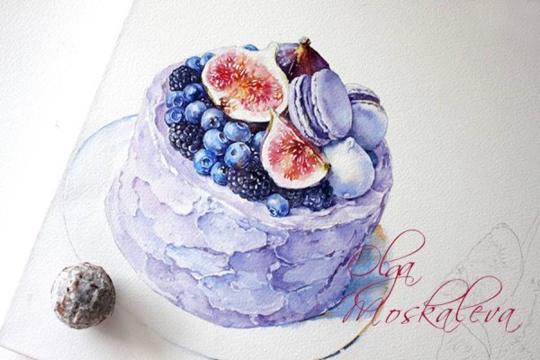 Фиолетовый торт акварель