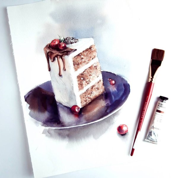 Пирожное акварелью