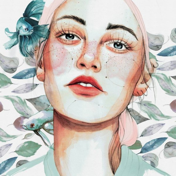 Лицо девушки акварелью