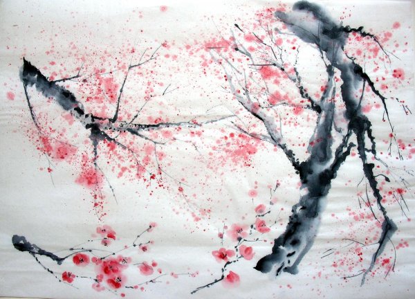 Пейзаж Сакура карандашом