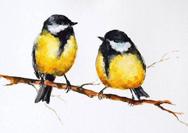 Синичка акварелью
