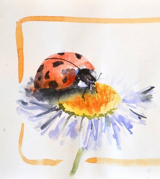 Божья коровка акварелью