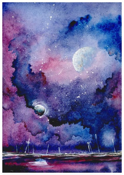 Космический пейзаж акварелью
