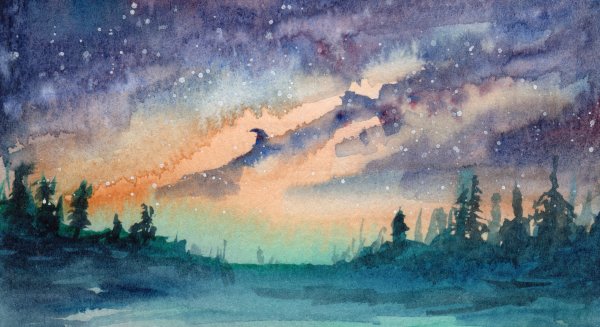 Ночное небо акварелью