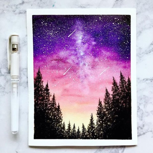 Ночное небо акварелью