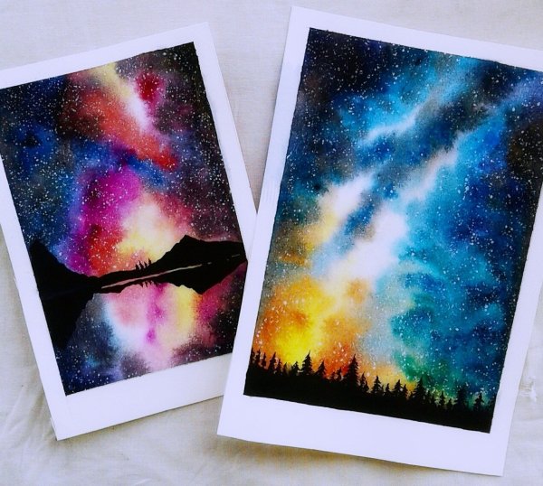 Ночное небо акварелью