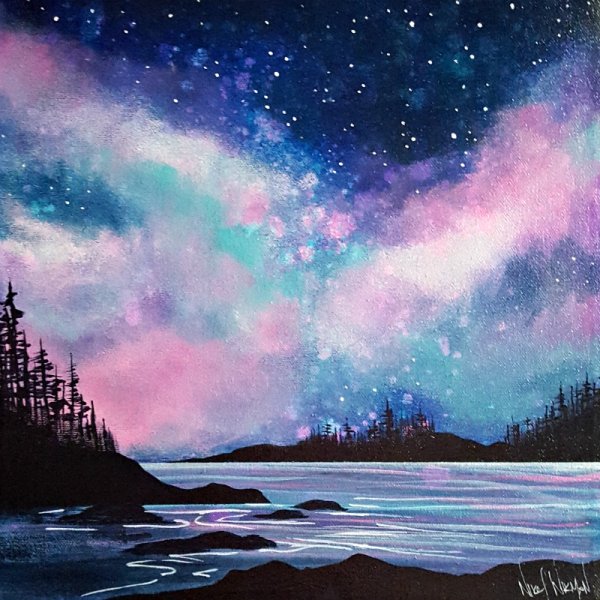 Ночной пейзаж акварелью