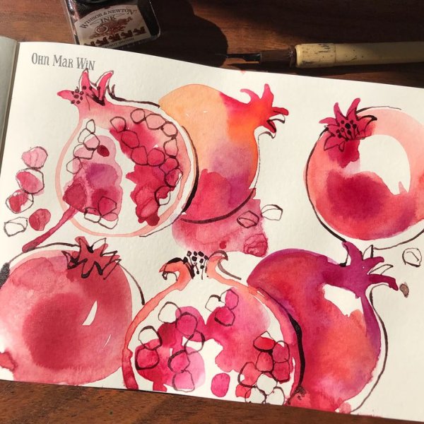 Тату акварель гранат