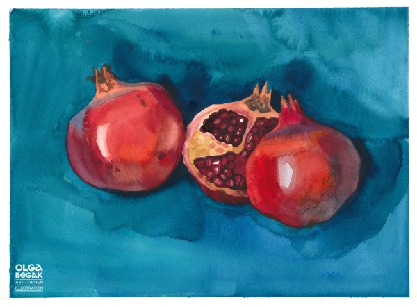 Гранат живопись акварелью