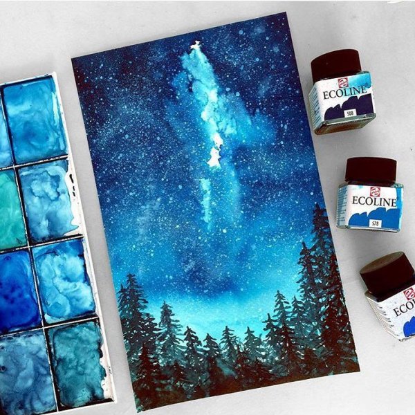 Ночное небо гуашью