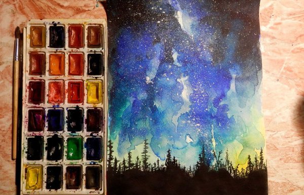 Ночное небо акварелью