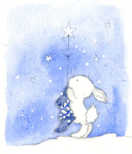 Новогодний зайчик акварель