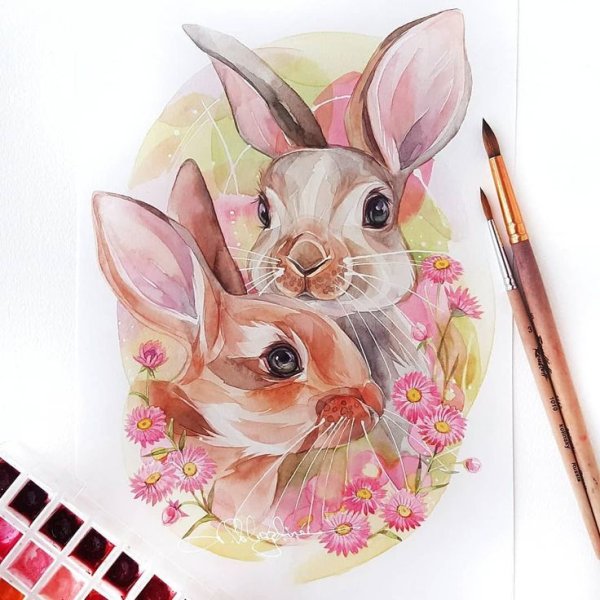 Зайчиха акварелью