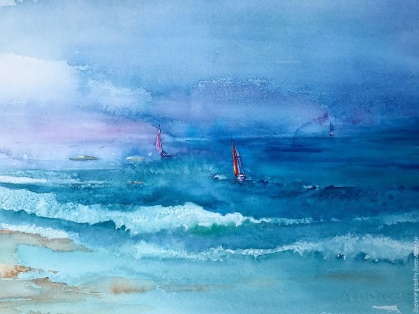 Морской пейзаж акварелью