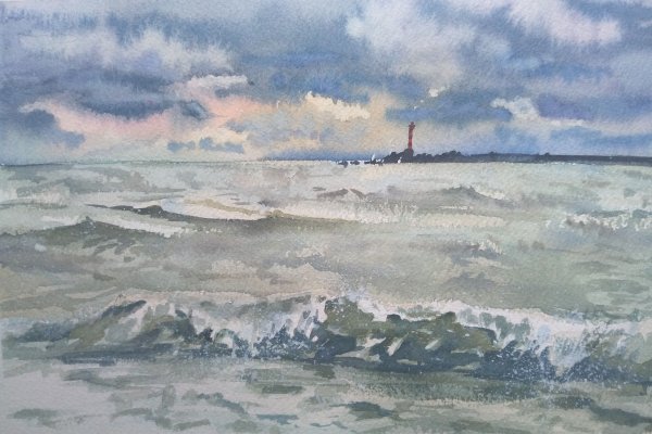 Азовское море акварель