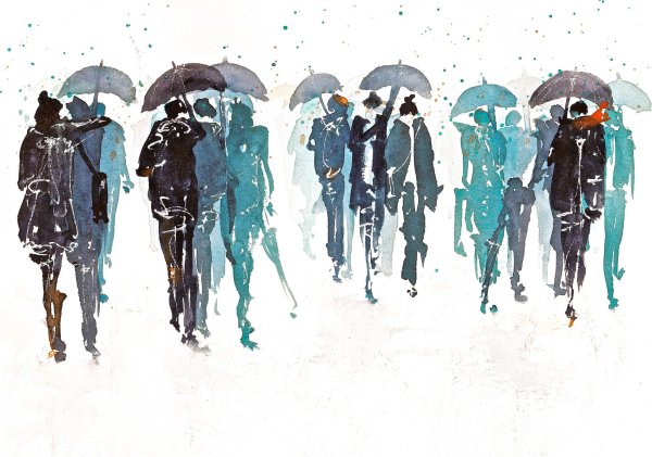 Силуэты людей акварелью