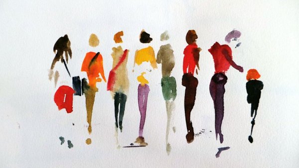 Силуэты людей акварелью