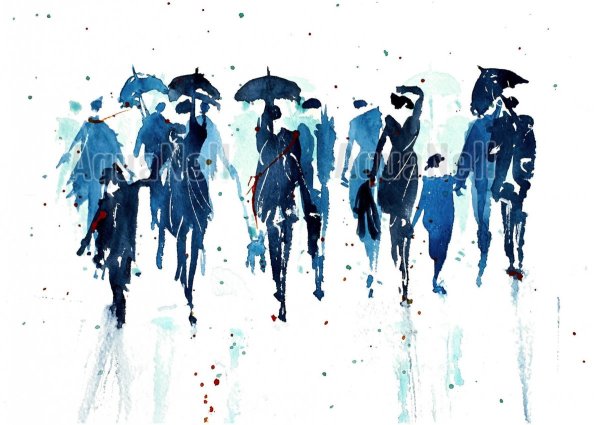 Силуэты людей акварелью