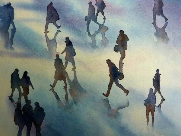 Толпа людей акварель