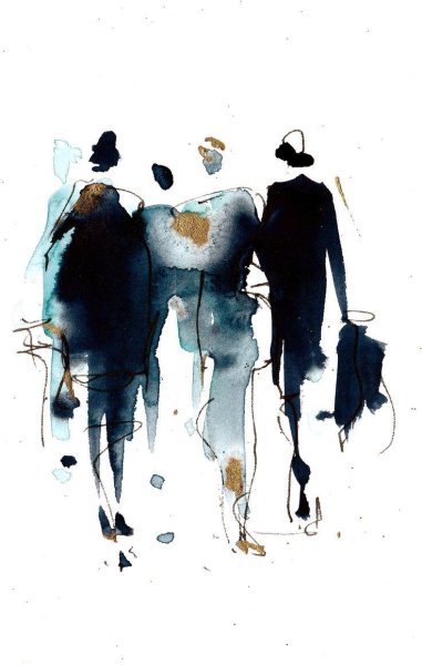Силуэты людей акварелью