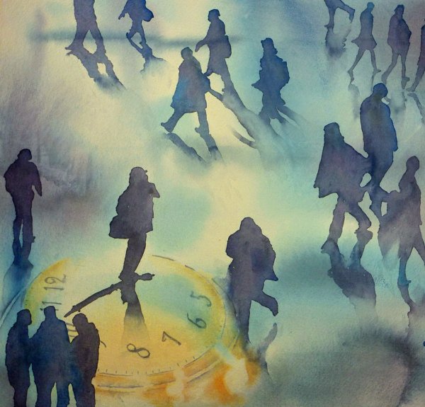 Силуэты людей акварелью