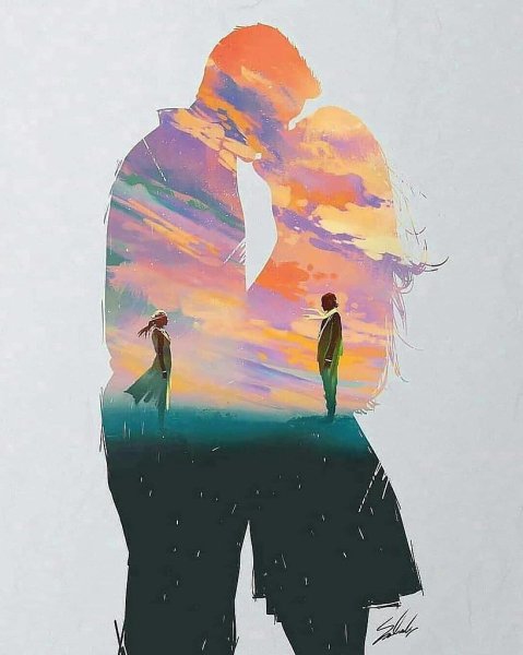 Влюбленные акварель