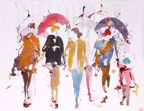 Силуэты людей акварелью