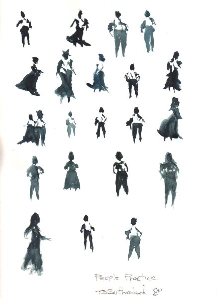 Силуэты людей акварелью