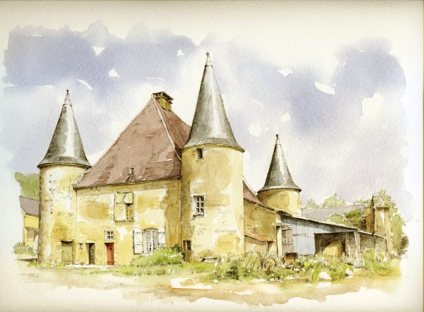 Акварель крепость Куконхарью