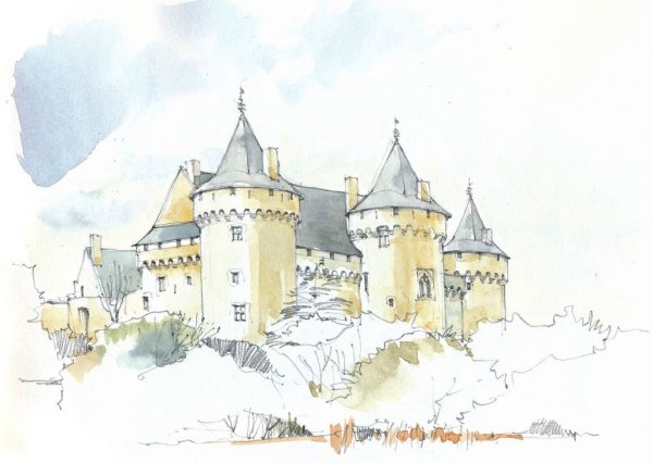 Средневековый замок акварель