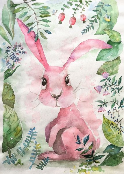 Заяц акварелью для детей