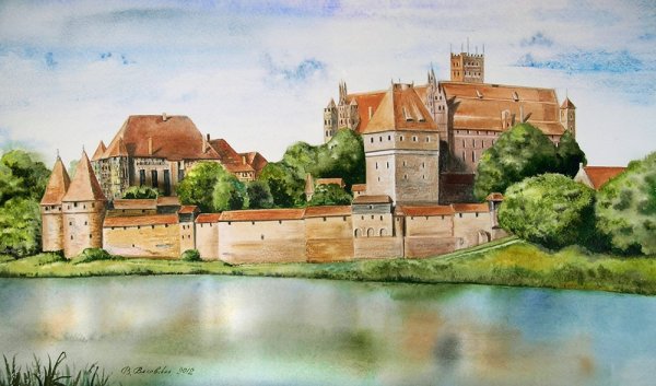 Средневековый замок Мальборк рисунок