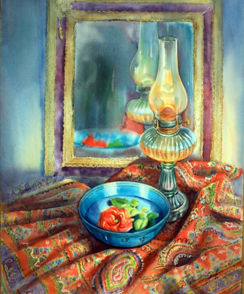 Керосиновая лампа акварелью