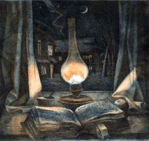 Настольная лампа акварелью