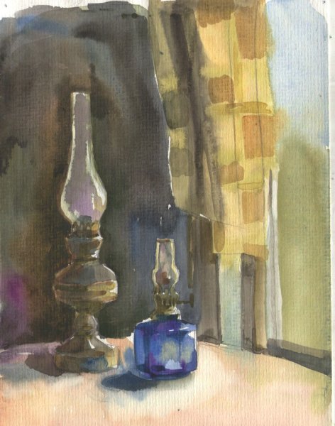 Декоративный натюрморт с керосиновой лампой