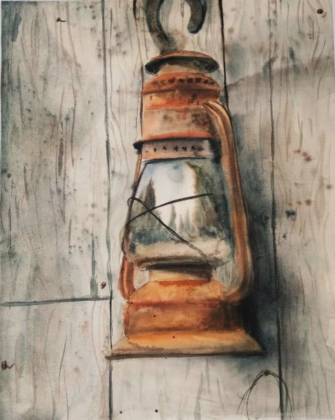 Натюрморт с керосиновой лампой карандашом